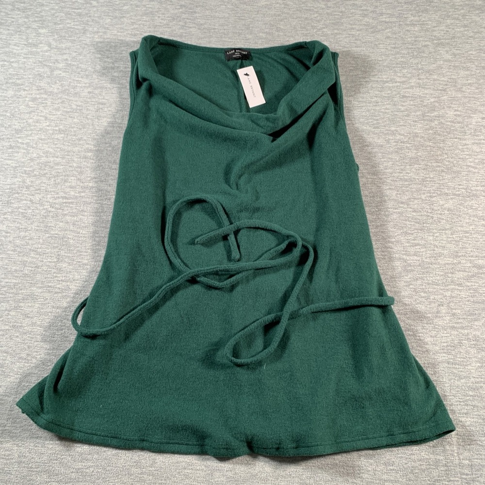 Lane‎ Bryant Sweater Womens 22/24 Green Sleeveless Belted Cowl Neck Pullover